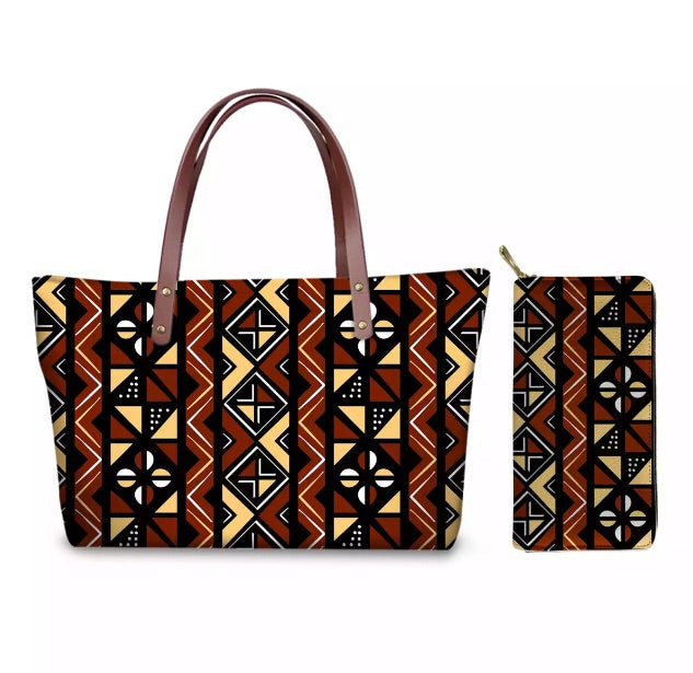 Traditional African design print tote with matching purse